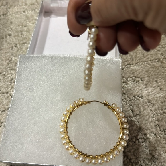 Pearl Hoop Earrings - Picture 3 of 6